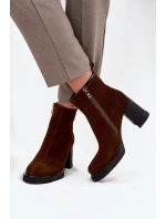 Dámské semišové botky Vinceza – na sloupkovém podpatku, hnědé