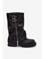 Dámské kotníkové boty, zateplené a s přezkami – černé Salarie