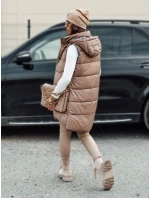 Dámská přechodná prošívaná vesta ELEGANCIO s kapucí oboustranná velbloudí FashionStreet TY4656