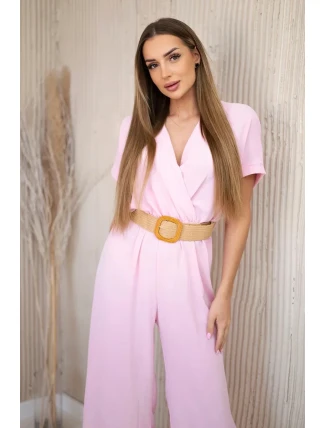 Kombinéza s ozdobným páskem v pase bonbónově růžová Kombinéza s ozdobným páskem v pase bonbónově růžová