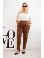 Dámské bavlněné kalhoty Plus Size s elastickým pasem camelové Dámské bavlněné kalhoty Plus Size s elastickým pasem camelové
