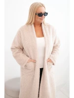 Dámský kabát Plus Size z viskózy bez zapínání s kapsami béžový