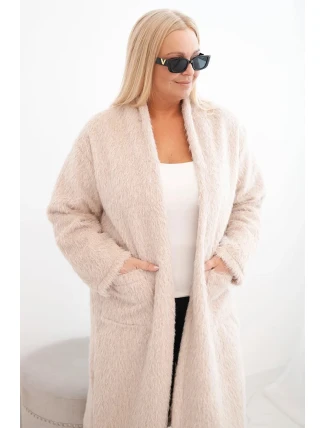 Dámský kabát Plus Size z viskózy bez zapínání s kapsami béžový