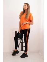 Dámský bavlněný komplet s tričkem a legínami s lampasem oranžový