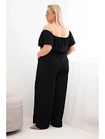 Dámský overal Plus Size s volánem a krátkým rukávem černý