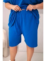 Dámský bavlněný komplet Plus Size s halenkou a kraťasy chrpově modrý Dámský bavlněný komplet Plus Size s halenkou a kraťasy chrpově modrý