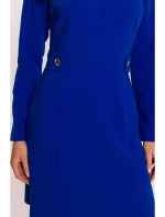 S419 Šaty s ozdobnými knoflíky v pase - královská modř