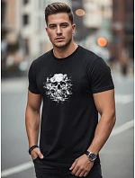 Pánské bavlněné tričko s chlupatým potiskem lebky černé FashionStreet NX085R