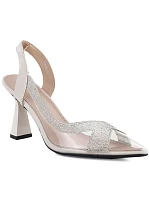 Dámské špičaté lodičky s průhlednými zirkony béžové barvy Vinceza 66282