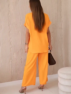 Komplet s náhrdelníkem halenka + kalhoty  jasně oranžová