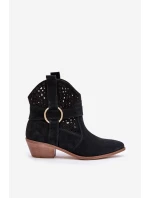 Semišové Kotníkové Boty Kovářské S Otevřením Na Podpatku Černé Zazoo 2994