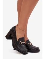 Dámské polobotky na podpatku s reliéfem a zlatým detailem Černé Novella