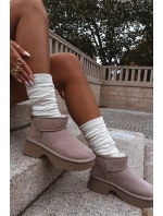 Dámské sněhule Milora z přírodního semiše s kožešinou – khaki