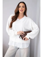 Dámská máslová mikina z viskózy s košilovou vsadkou bílá