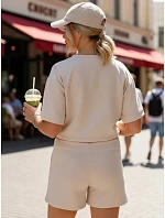 Dámská viskózová souprava s motýlem a šortkami béžová FashionStreet AY1198