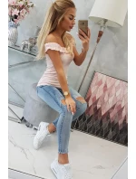 Třpytivá halenka s volánky pudrově růžová