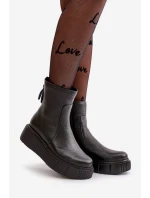 Zazoo 60369 Dámské Kožené Botky Na Platformě Černé Zazoo 60369 Dámské Kožené Botky Na Platformě Černé