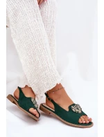 Dámské sandály s zlatým ozdobou eko semišové S.Barski KV27-059 hnědé