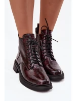 Lakované kožené dámské boty na klínu D&A LZ52-954 bordó