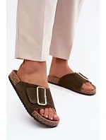 Kožené semišové dámské pantofle s přezkou tmavě zelené Beryl