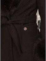 Dámský kabát s odnímatelným kožešinovým límcem, hnědý, FashionStreet TY6076 Dámský kabát s odnímatelným kožešinovým límcem, hnědý, FashionStreet TY6076