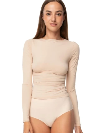 Dámská košilka Simple longsleeve beige - JULIMEX Dámská košilka Simple longsleeve beige - JULIMEX