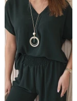 Komplet s náhrdelníkem halenka + kalhoty tmavě zelená Komplet s náhrdelníkem halenka + kalhoty tmavě zelená