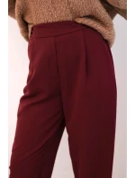 Dámské kalhoty s vysokým pasem a záhyby bordové Dámské kalhoty s vysokým pasem a záhyby bordové