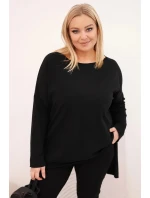 Dámská blůza Plus Size asymetrická s dlouhým rukávem černá