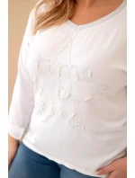 Dámská blůza Plus Size s potiskem a perlami bílá