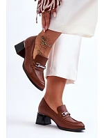 Dámské kožené poloboty na sloupek podpatku 20111 Hnědá s černou - Step in Style