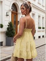 Bavlněné šaty s výšivkou na ramínkách, citronově žluté, FashionStreet EY2669