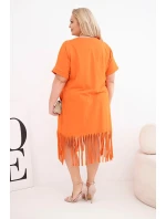 Dámské bavlněné šaty s výstřihem do V a třásněmi Plus Size oranžové