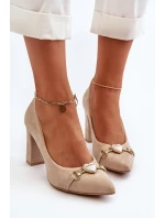 Zazoo 2453/OS Velurové lodičky na podpatku se srdcem cappuccino