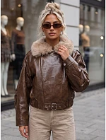 Dámská zimní bunda z ekokůže s kožešinou, hnědá, FashionStreet TY5708