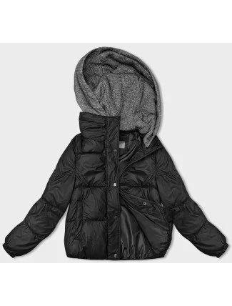 Černá dámská zimní bunda s úpletovou kapucí (B8213-1)