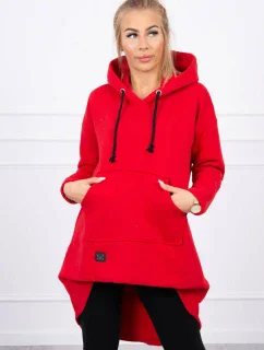 Zateplená mikina s dlouhými zády a kapucí červená