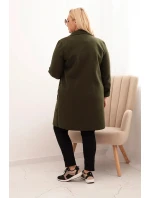 Dámský elegantní plášť Plus Size s límcem a velkými kapsami khaki
