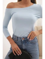 Dámská blůza s odhaleným ramenem z viskózy s rukávem 3/4 modrá