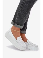 Dámské Kožené Mokasíny Na Platformě A Klínu Bílé Elanindel Dámské Kožené Mokasíny Na Platformě A Klínu Bílé Elanindel