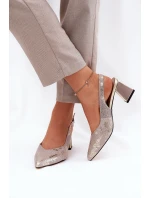 Kožené Dámské Sandály Na Podpatku Se Špičatými Špičkami Zlaté-Stříbrné Vinceza 66733