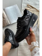 Kožené šněrovací dámské polobotky na platformě Artiker 57C2043 Černo-stříbrné