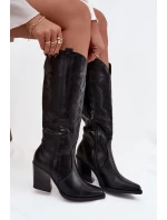 Kozaki Kowbojki Na Słupku Eko Skórzane Ocieplane Czarne Zareen