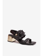 Kožené sandály na podpatku D&A CR61-3062 Černé