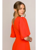 S399 Šaty s puff rukávy - korálová barva