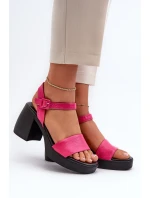 Zazoo Dámské kožené sandály na bloku fuchsie