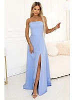 663-2 ELARA korzetové maxi šaty s rozparkem a zavazováním na zádech - modré 663-2 ELARA korzetové maxi šaty s rozparkem a zavazováním na zádech - modré