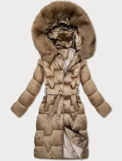 Béžová dámská zimní bunda s páskem S'West (B8305-12)