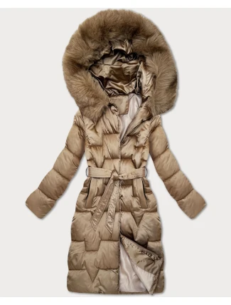 Béžová dámská zimní bunda s páskem S'West (B8305-12)
