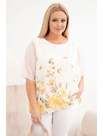 Dámská halenka Plus Size s krátkým rukávem a květinovým potiskem žlutá Dámská halenka Plus Size s krátkým rukávem a květinovým potiskem žlutá